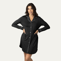 Clea Bamboo Long Sleeve Sleep Shirt | Black