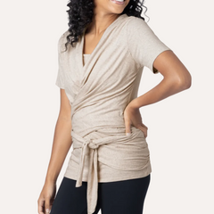 Organic Cotton Skin to Skin Short Sleeve Wrap Top | Oatmeal Heather
