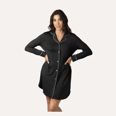 Clea Bamboo Long Sleeve Sleep Shirt | Black