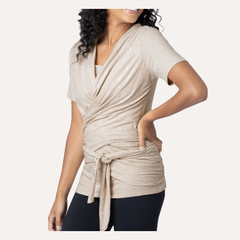 Organic Cotton Skin to Skin Short Sleeve Wrap Top | Oatmeal Heather