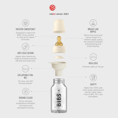 BIBS Baby Glass Bottle Complete Set 110 Ml | BPA Free Natural Rubber | Made in Denmark | Blush
