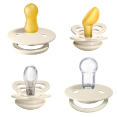 BIBS Pacifiers β Try-It Collection | Includes Colour, De Lux, Couture and Supreme Pacifiers | Bpa-Free Natural Rubber & Silicone | Made in Denmark | Ivory | 0 to 6 Months
