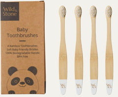 Wild & Stone Organic Baby Bamboo Toothbrushes | 4 Pack | Soft Bristles | 100% Compostable Handle | BPA Free | Vegan Baby Toothbrushes (Multicolour)
