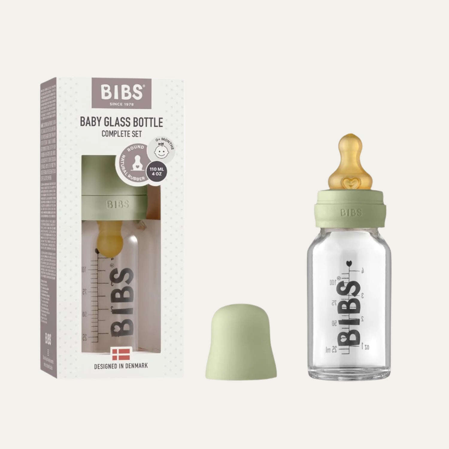 BIBS Baby Glass Bottle Complete Set 110 Ml | BPA Free Natural Rubber | Made in Denmark | Blush