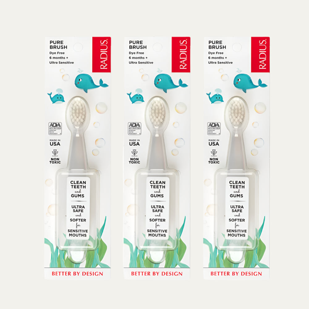 RADIUS Children'S Toothbrush Pure Brush Ultra Soft BPA Free ADA Accepted Designed for Delicate Teeth for Kids 6 Months and up - Clear - Pack of 3