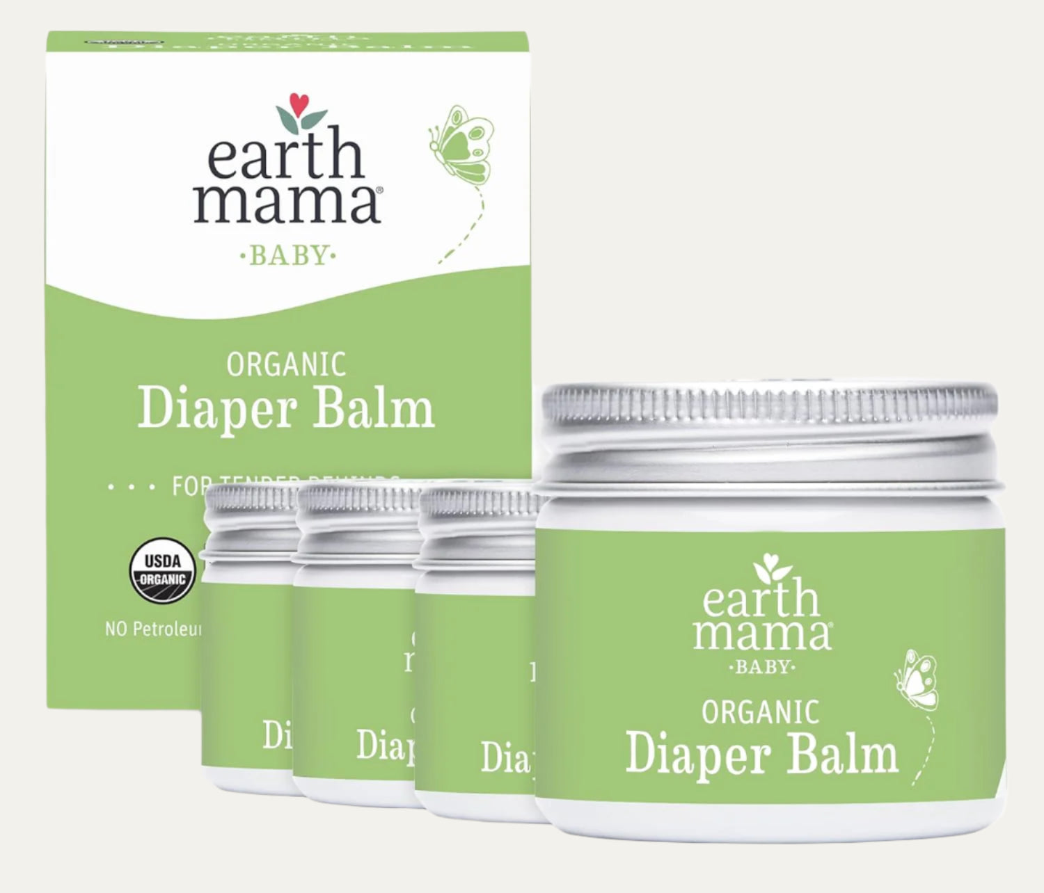 Earth Mama Organic Diaper Balm Multipurpose Baby Ointment | EWG Verified, Petroleum & Fragrance-Free with Calendula for Sensitive Skin, 2-Fluid Ounce (4-Pack)