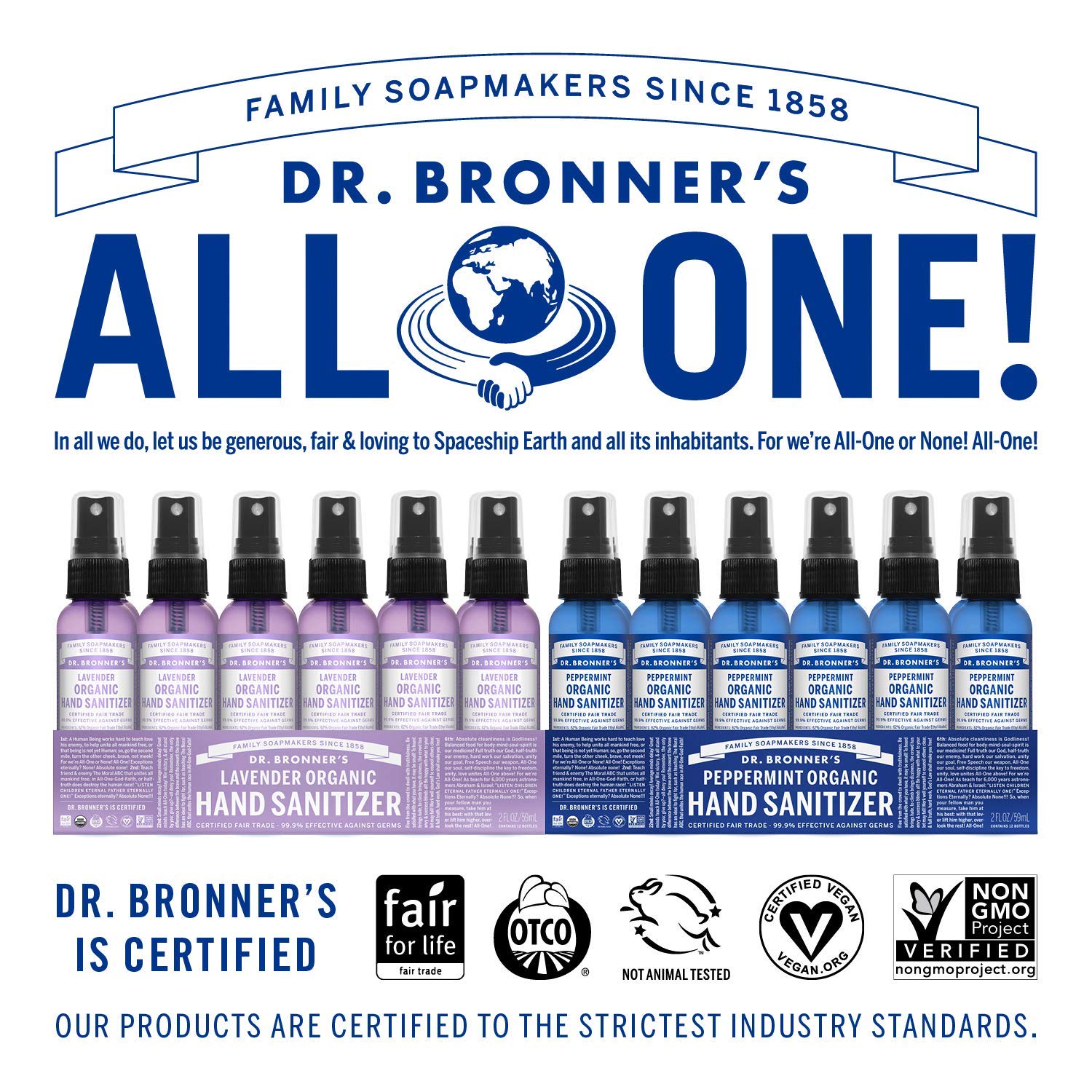 Dr. Bronner'S - Organic Hand Sanitizer Spray (Peppermint, 2 Ounce, 2-Pack) - Simple & Effective Formula, Cleanses & Sanitizes, No Harsh Chemicals, Moisturizes & Cleans Hands Dr. Bronner'S - Organic Hand Sanitizer Spray (Peppermint, 2 Ounce, 2-Pack) - Simple & Effective Formula, Cleanses & Sanitizes, No Harsh Chemicals, Moisturizes & Cleans Hands