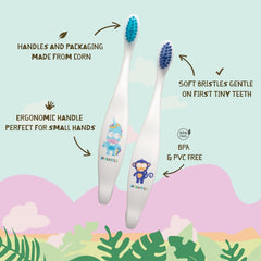 Jack N' Jill Kids Toothbrush - Extra Soft Bristle Toothbrush for Kids, Handle & Packaging Made from Plants (Corn), Ergonomic Handle for Little Hands - Bunny Baby (2 Pack)