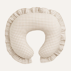 Beige Gingham Ruffle Nursing Pillow Cover