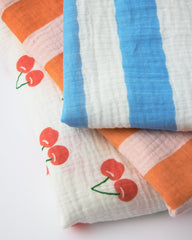 Organic Muslin Swaddle | Blue Wide Stripe