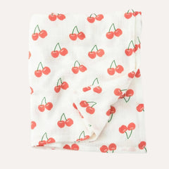 Organic Muslin Swaddle | White Cherries