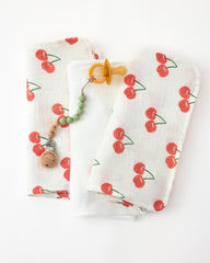 Organic Muslin Burp Cloth (Three-Pack) | White Cherries