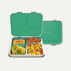 Bentgo Kids Stainless Steel Leak-Resistant Lunch Box - 3-Compartments with Bonus Silicone Container, Durable, Eco-Friendly, Dishwasher Safe, Bpa-Free, Ideal for School, Ages 3+ (Green)