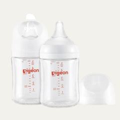Pigeon Glass Nursing Bottle Wide Neck, Anti-Colic, Streamlined Body, Natural Feel, Easy to Clean, Heat-Resistant, 5.4 Oz(Pack of 2), Includes 2Pcs SS Nipples (0M+)