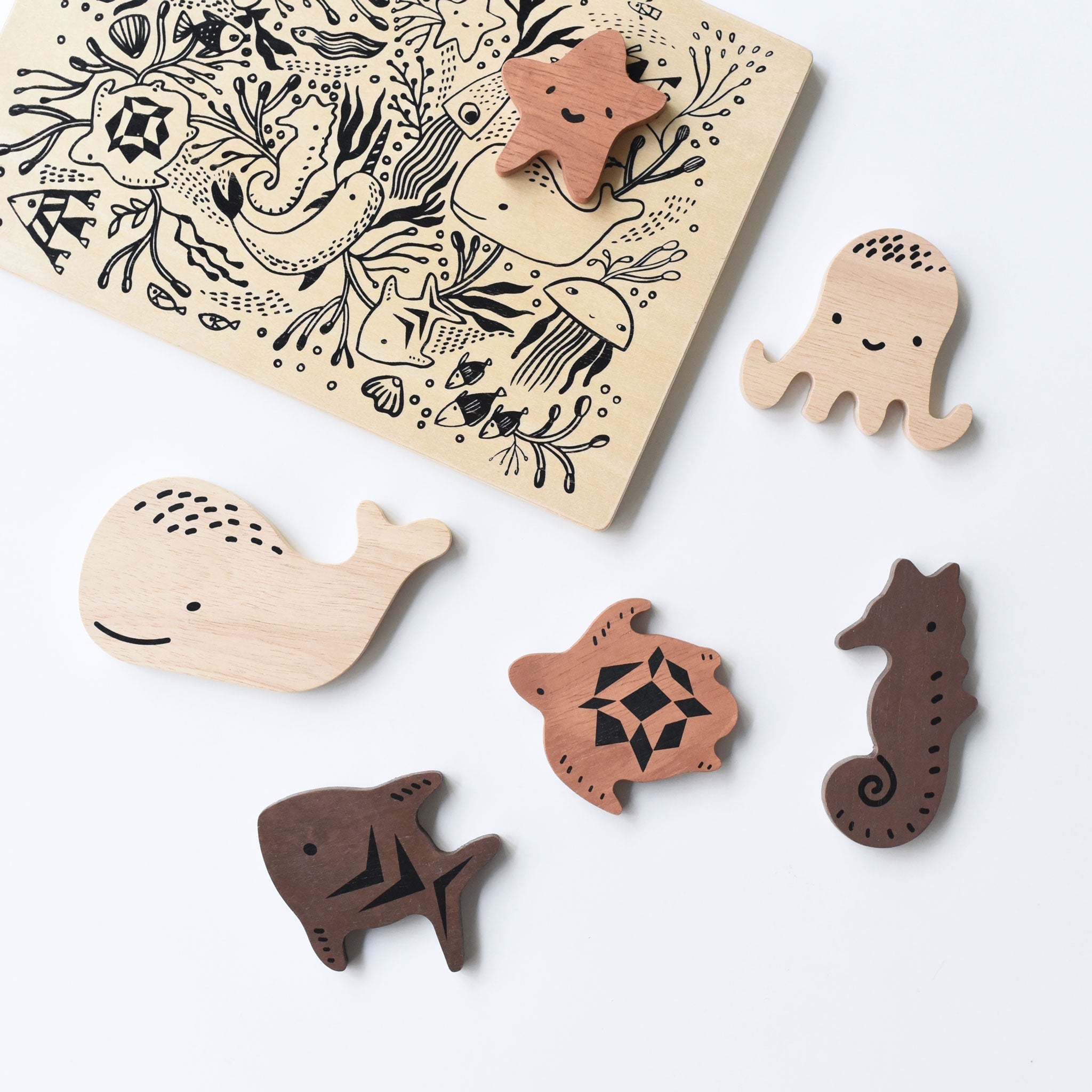 Wooden Tray Puzzle - Ocean Animals Wooden Tray Puzzle - Ocean Animals