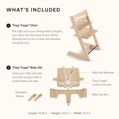 Stokke Tripp Trapp High Chair 2, Natural - Includes Chair + Baby Set with Removable Harness for Children 6-36 Months - Adjustable, Ergonomic & Easy to Clean