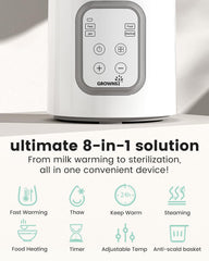 Bottle Warmer, GROWNSY 8-In-1 Fast Baby Milk Warmer with Timer for Breastmilk or Formula, Accurate Temperature Control, with Defrost, Sterili-Zing, Keep, Heat Baby Food Jars Function