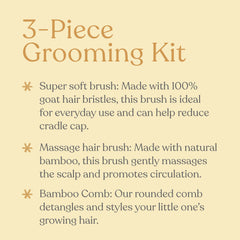 Ellaola Baby Hair Brush & Comb Set from Natural Bamboo - 3 Piece Set with Ultra Soft Bristle Cradle Cap Brush, Massage Hair Brush, Bamboo Comb for Toddlers, Newborns & Infants I Baby Registry Gift