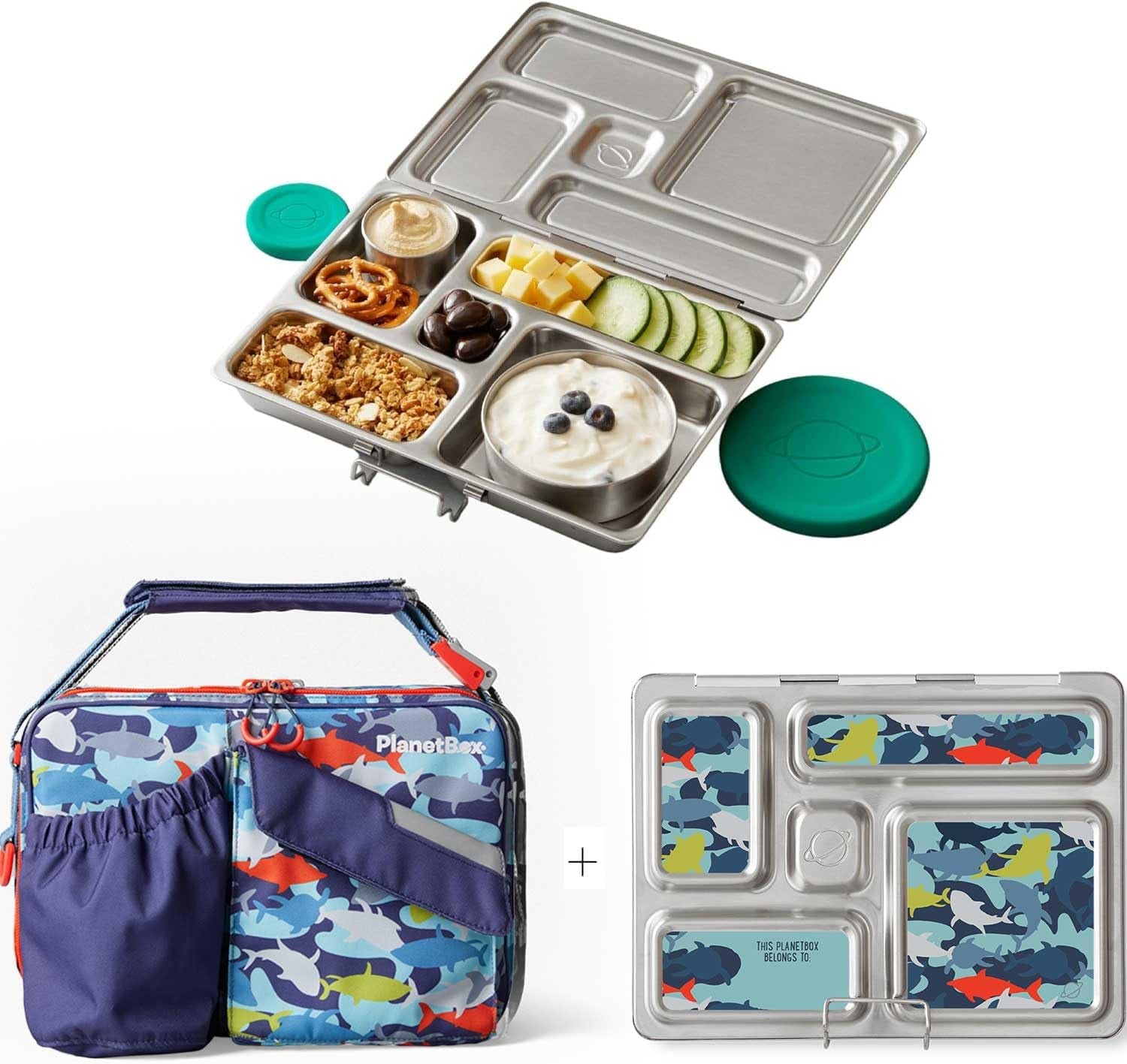 Planetbox Rover Stainless Steel Bento Box Style Lunch Box Kit for Kids with 5 Compartments – Tutti Frutti Edition Includes Insulated Lunch Bag, Leakproof Food Containers and Matching Magnets