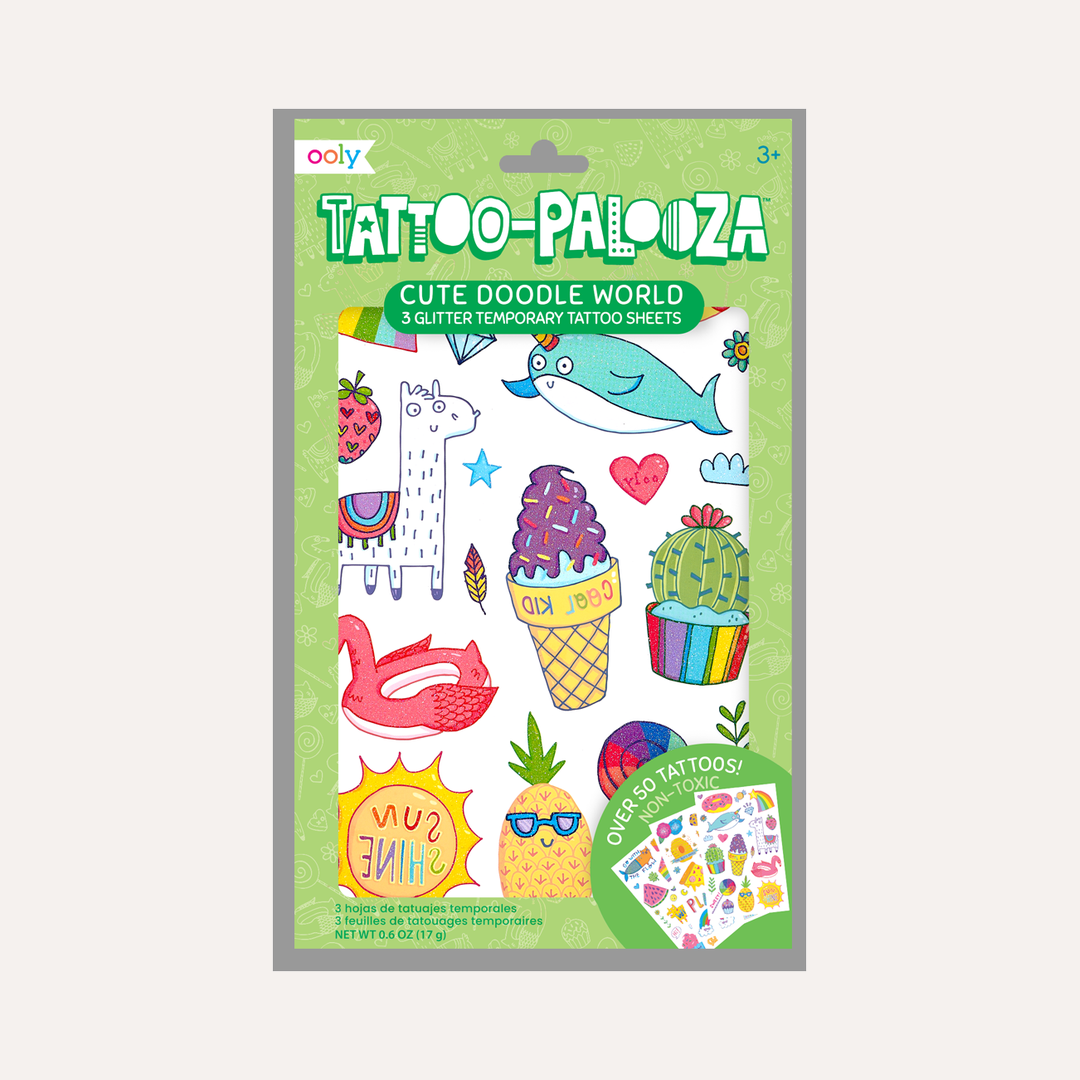 Tattoo-Palooza Temporary Tattoos - Cute Doodle World - 3 Sheets