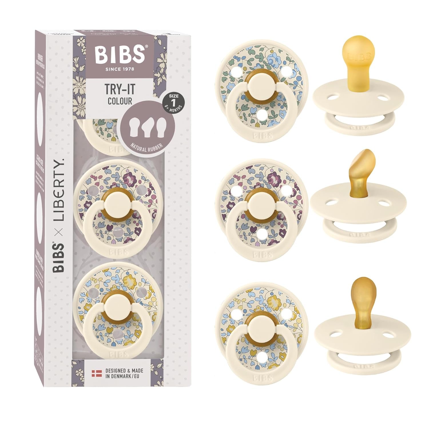 BIBS Pacifiers – Try-It Collection | Includes Colour, De Lux, Couture and Supreme Pacifiers | Bpa-Free Natural Rubber & Silicone | Made in Denmark | Ivory | 0 to 6 Months