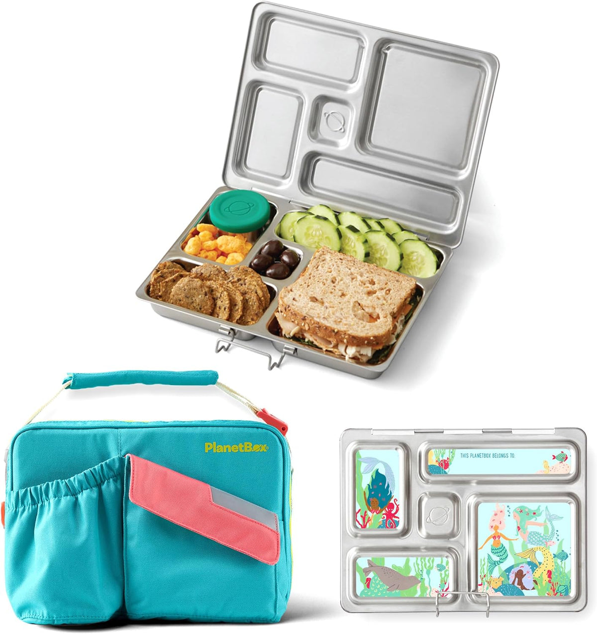 Planetbox Rover Stainless Steel Bento Box Style Lunch Box Kit for Kids with 5 Compartments – Tutti Frutti Edition Includes Insulated Lunch Bag, Leakproof Food Containers and Matching Magnets