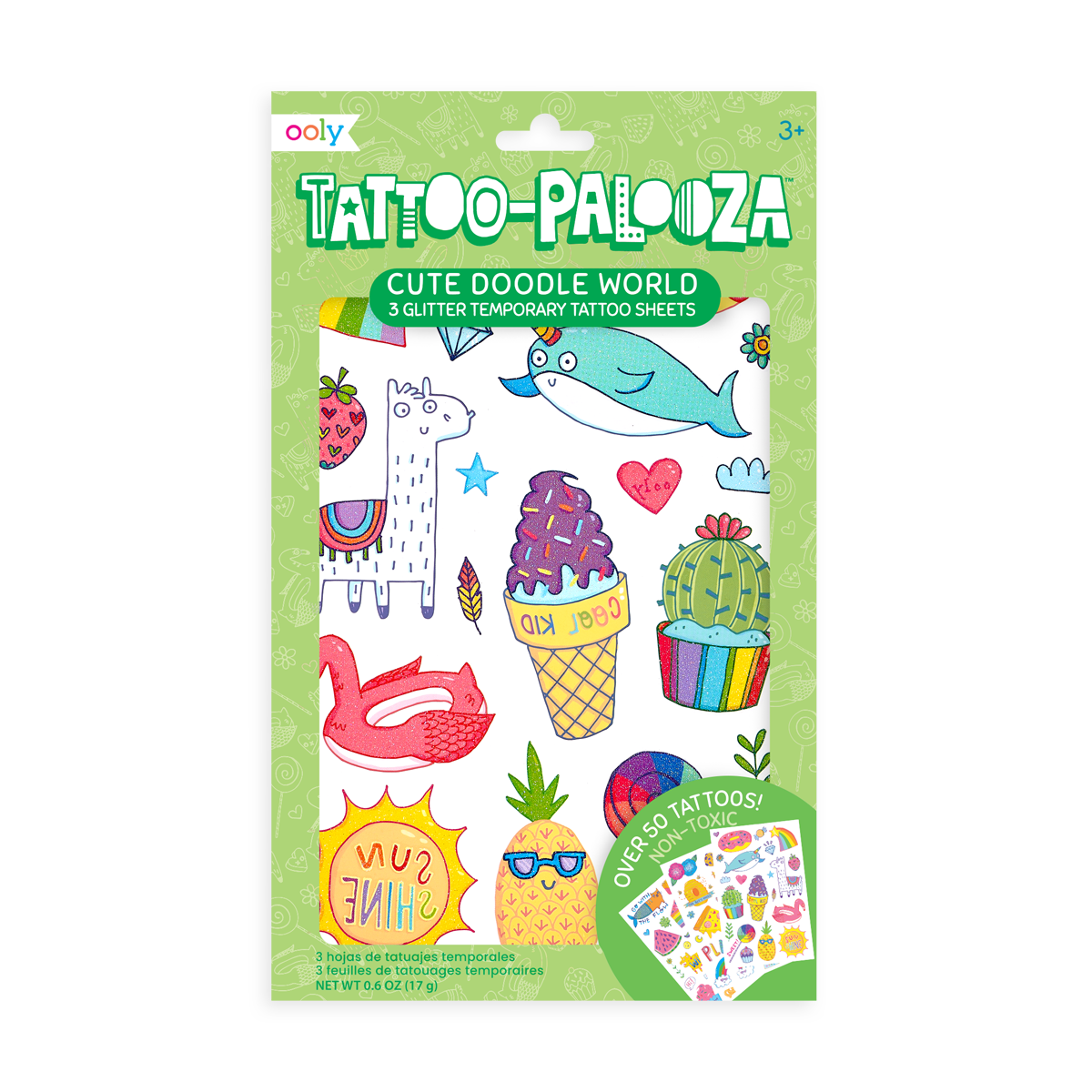 Tattoo-Palooza Temporary Tattoos - Cute Doodle World - 3 Sheets
