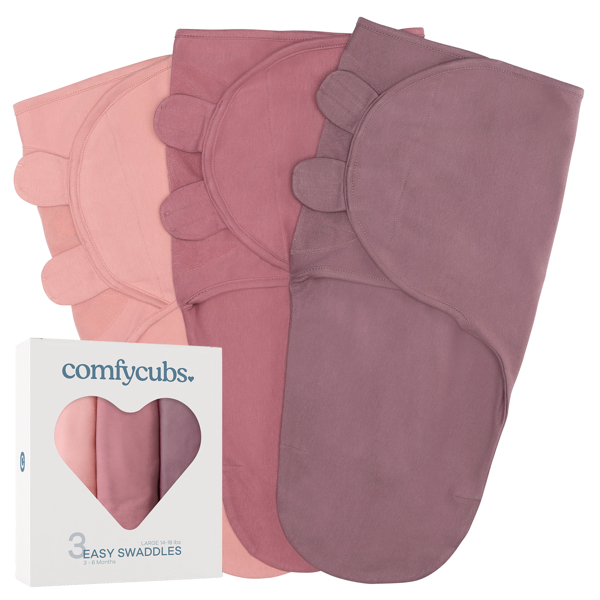 Easy Swaddle Blankets in Blush, Mauve, Mulberry, Pack of 3