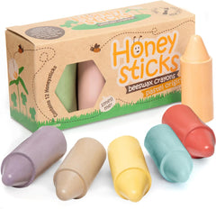 Honeysticks 100% Pure Beeswax Crayons (12 Pack) - Non-Toxic Crayons, Safe for Babies and Toddlers, for 1 Year Plus, Handmade in New Zealand with Natural Beeswax and Food-Grade Colors, Eco-Friendly.