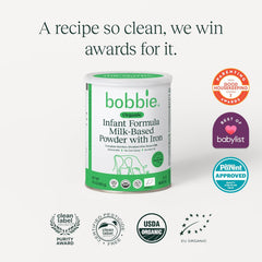 Bobbie Organic Infant Formula, Milk Based Powder with Iron, DHA and Vitamin D, Modeled after Breast Milk, Organic Baby Formula for Newborn to 12 Months Old Infant, 14.1 Oz, 1 Pack