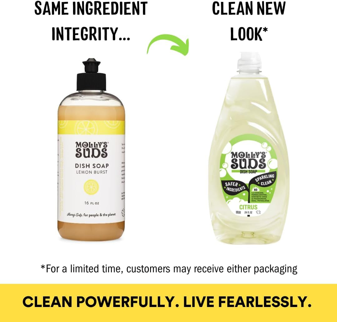 Molly'S Suds Liquid Dish Soap | Clean, Simple Ingredients | Extra Scrubbing Power | Citrus Scent, 24 Oz - 2 Pack