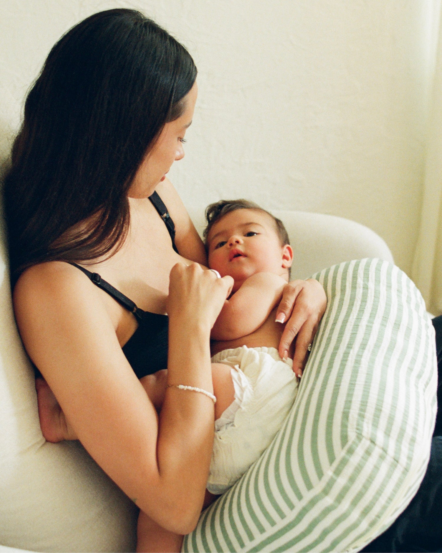 Organic Muslin Nursing Pillow Cover | Sage Stripe