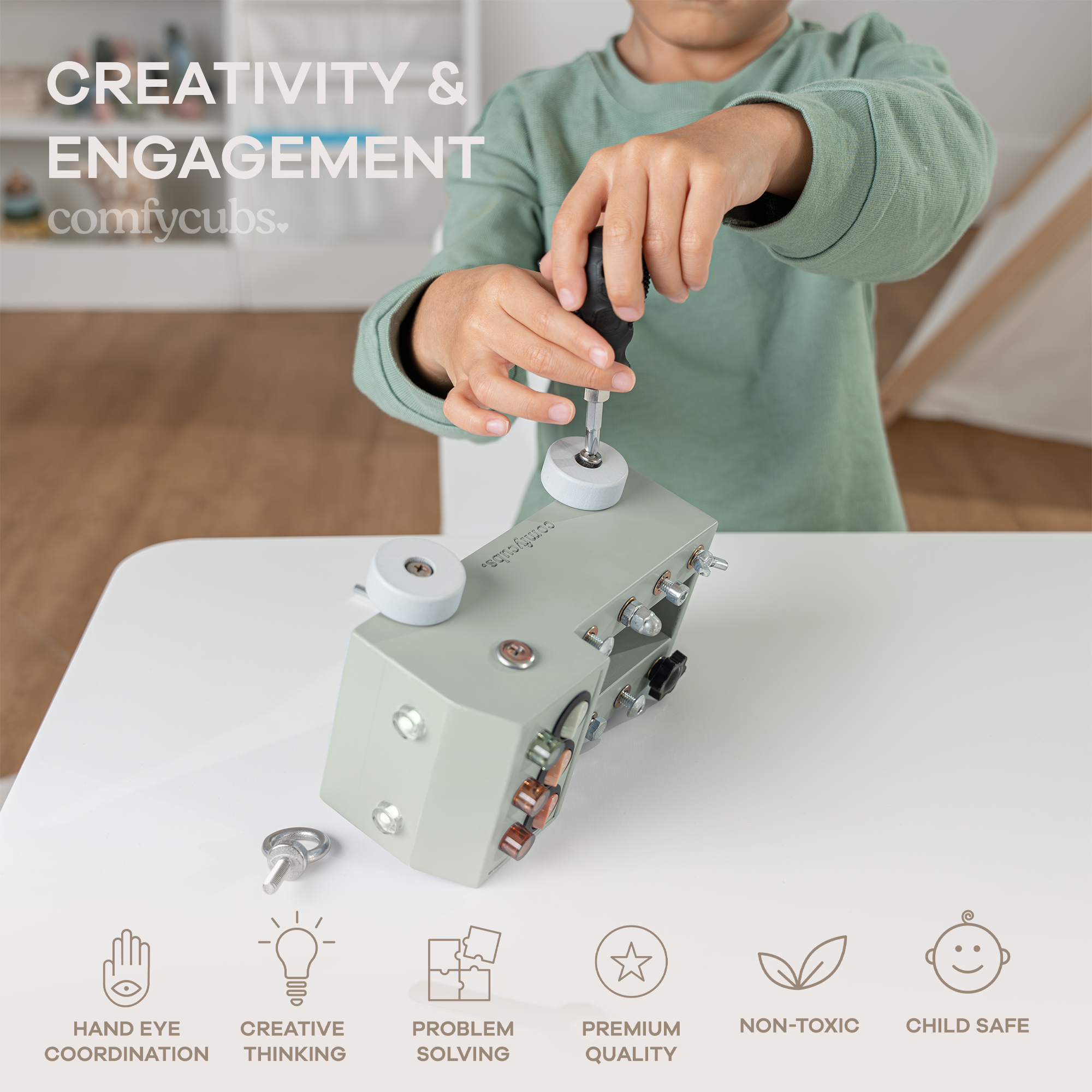 Busy Board Toy Truck Set for 3+ in Sage