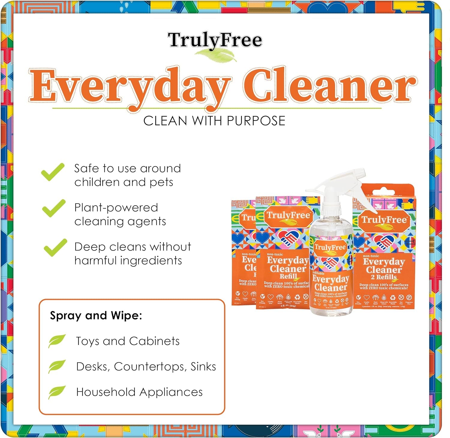 Everyday Cleaner - All Purpose Natural Cleaner Spray, Household Cleaning Supplies - 16Oz Empty Spray Bottle, 2 Refills (3 Oz Each)