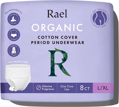 Rael Disposable Underwear for Women, Organic Cotton Cover - Incontinence Pads, Postpartum Essentials, Disposable Underwear, Unscented, Maximum Coverage (Size S-M, 10 Count)