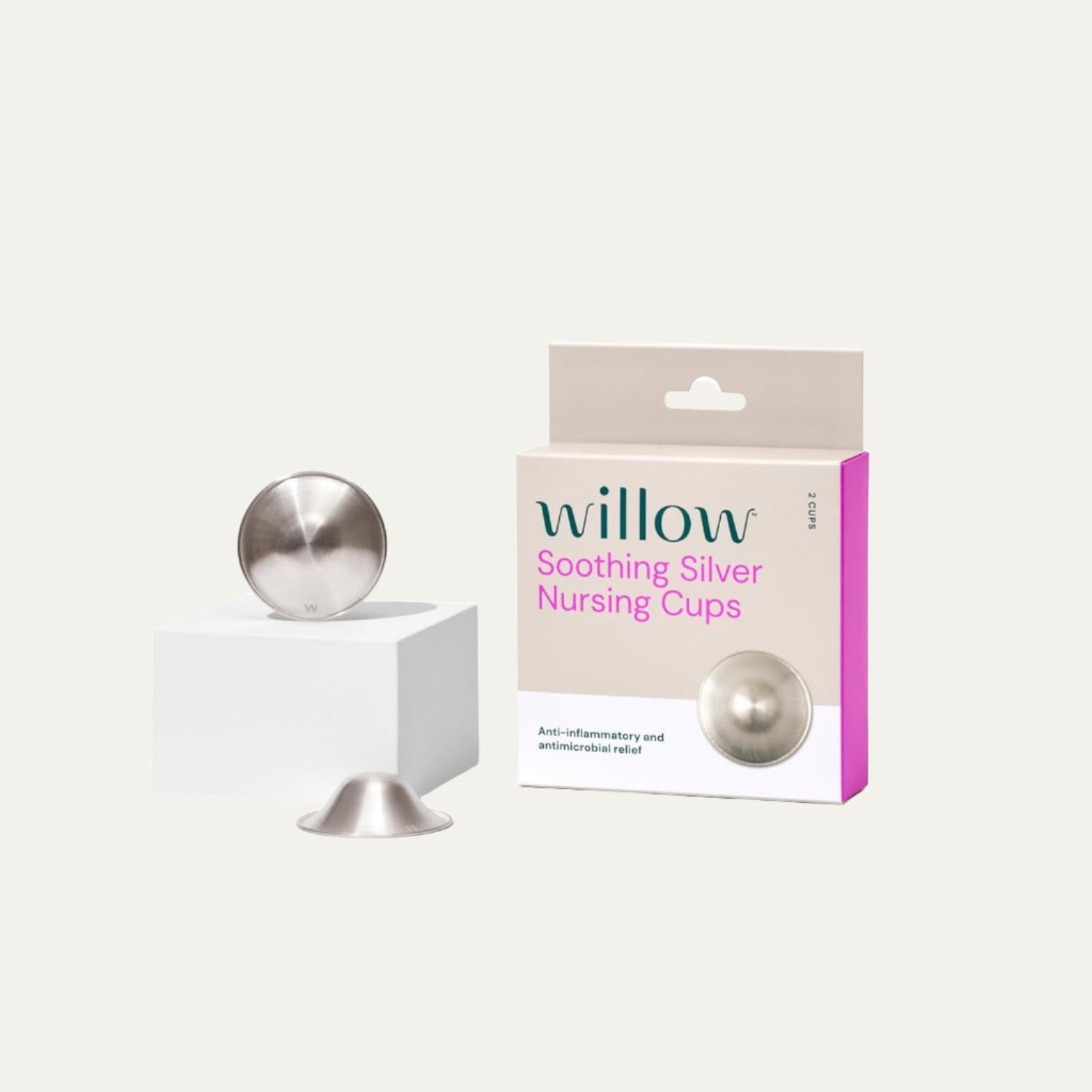 Willow Soothing Silver Nursing Cups, 2 Pack, Breastfeeding Nipple Covers for Protection & Pain Relief, BPA Free