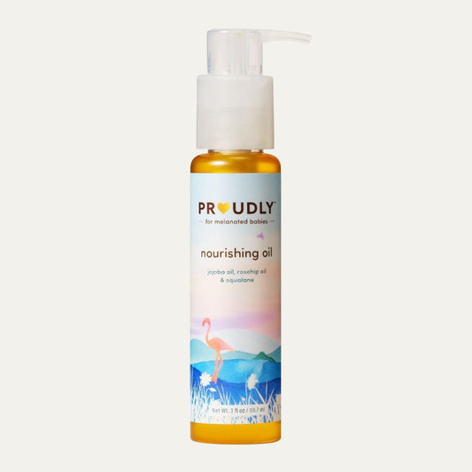 PROUDLY Nourishing Baby Oil - Blend of Premium Oils, Squalane, and Vitamin E for Dry Skin and Even Great for Textured Hair - Baby Massage Oil, Locks in Moisture - 3Oz,