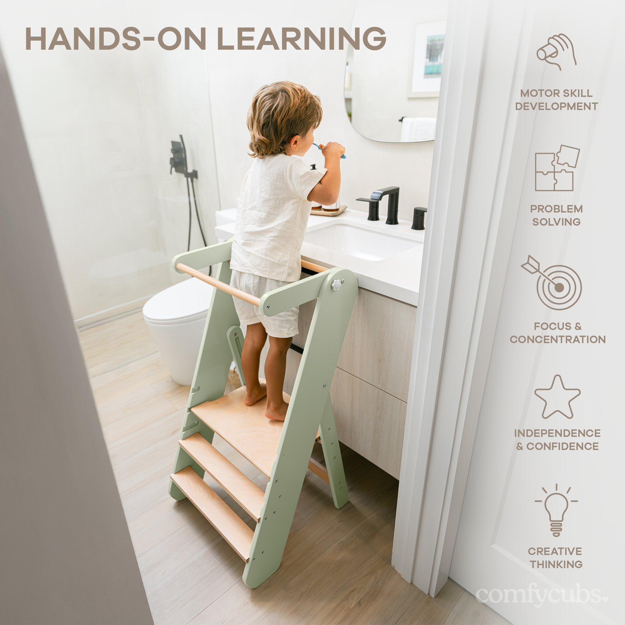 Kids Step Stool for Ages 3+ in Sage