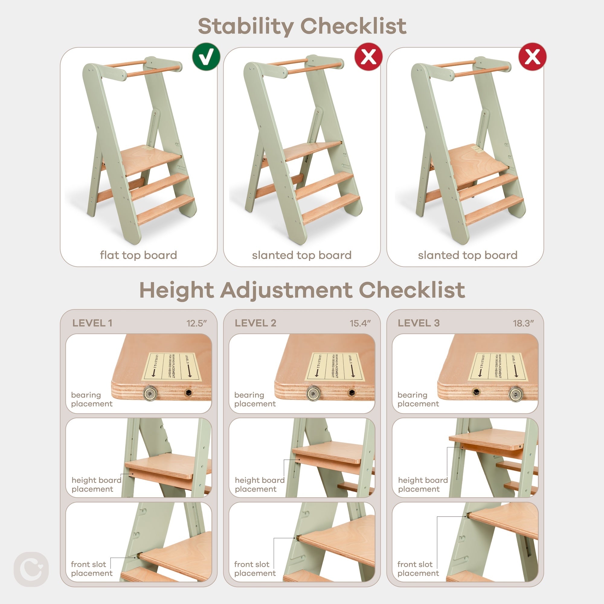 Kids Step Stool for Ages 3+ in Sage