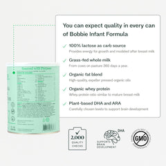 Bobbie Whole Milk, Grass Fed Infant Formula, Milk-Based Powder with Iron, Plant Based DHA & ARA, Vitamin D and Protein Blend Modeled after Breast Milk, Newborn to 12 Months Old, 14.1 Oz