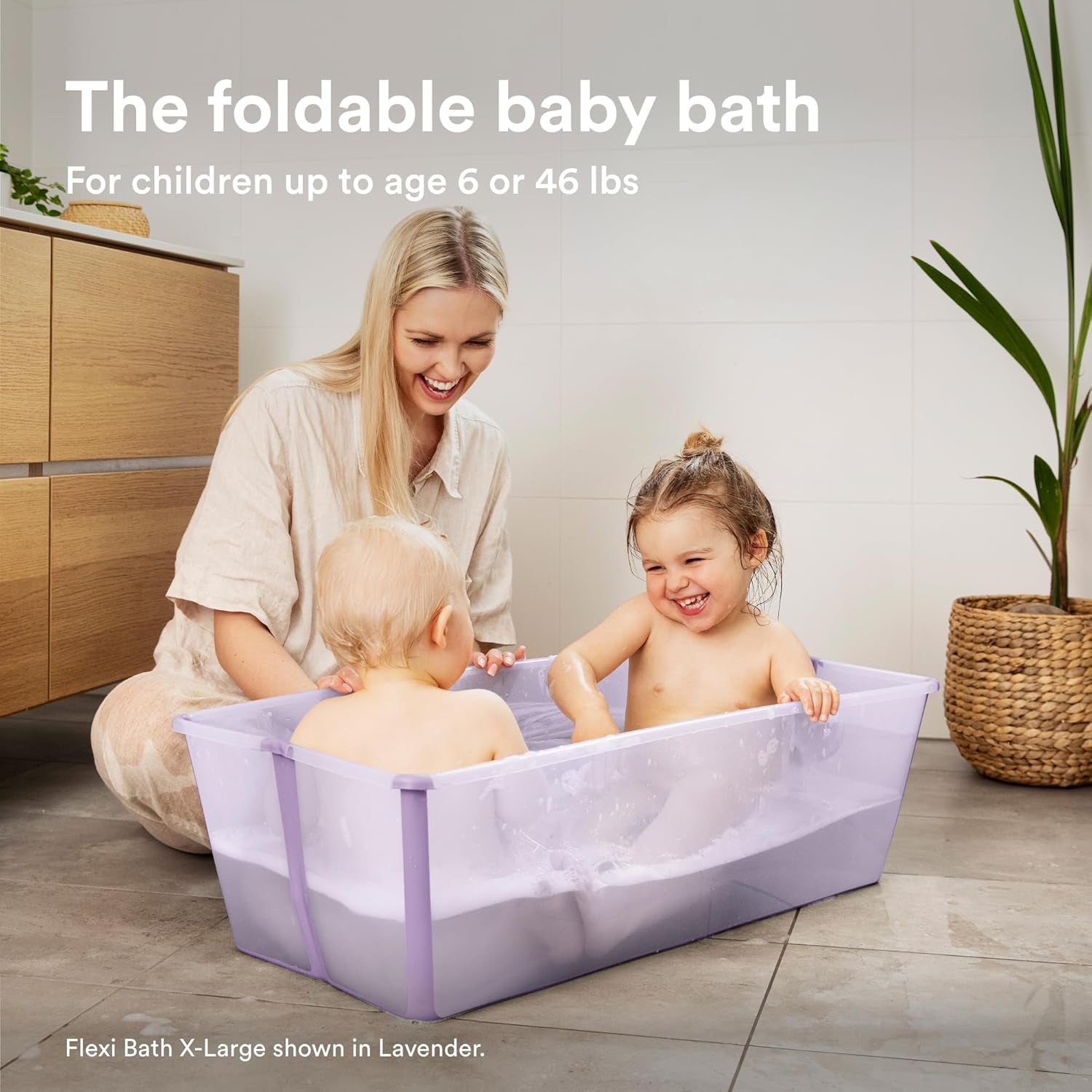 Stokke Flexi Bath X-Large, White - 31.5 X 15.7 X 9.4 in - Best for Infants & Toddlers - Lightweight, Foldable & Easy to Store - Convenient to Use at Home or Traveling