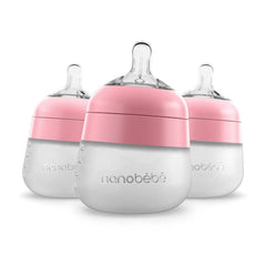 Nanobébé Flexy Silicone Baby Bottle, Anti-Colic, Natural Feel, Non-Collapsing Nipple, Non-Tip Stable Base, Easy to Clean, 3-Pack, Gray, 9Oz