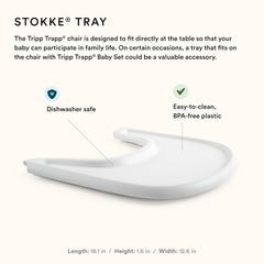 Stokke Tripp Trapp High Chair 2 (Natural), Cushion 2 (Nordic Grey) + Stokke Tray (White) - Includes Chair + Baby Set with Removable Harness for Children 6-36 Months