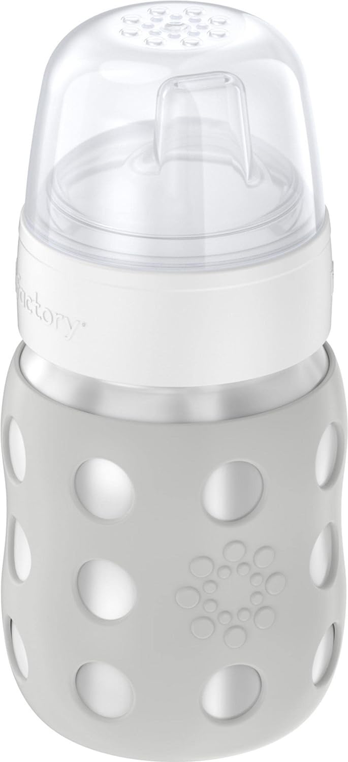 Lifefactory 8-Ounce Stainless-Steel Vacuum-Insulated Wide-Neck Baby Bottle with Sippy Nipple, Stone Gray, LS2251WCG4