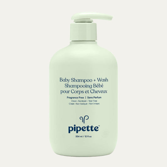 Pipette Baby Shampoo and Body Wash - Fragrance Free, Tear-Free Bath Time, Hypoallergenic, Moisturizing Plant-Derived Squalane, New Formula, 11.8 Fl Oz