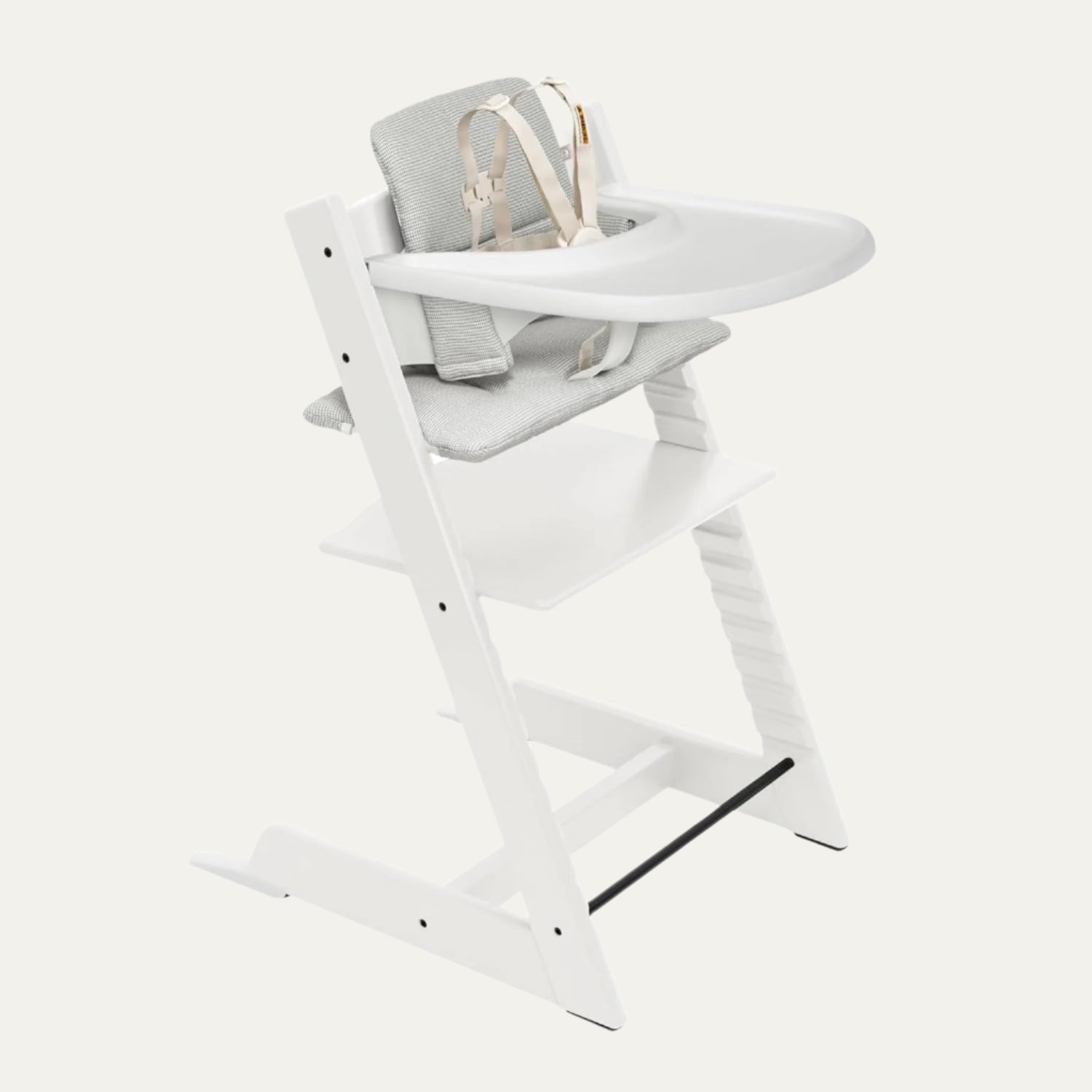 Stokke Tripp Trapp High Chair 2 (Natural), Cushion 2 (Nordic Grey) + Stokke Tray (White) - Includes Chair + Baby Set with Removable Harness for Children 6-36 Months