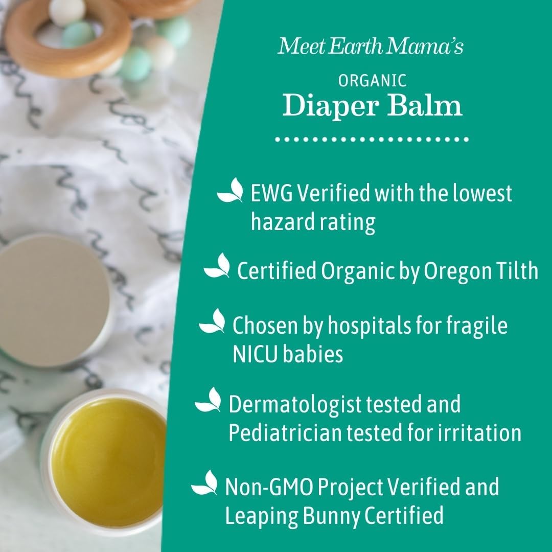 Earth Mama Organic Diaper Balm - 4 Fl Oz - Diaper Cream for Baby - Safe for Sensitive Skin - Baby Essentials