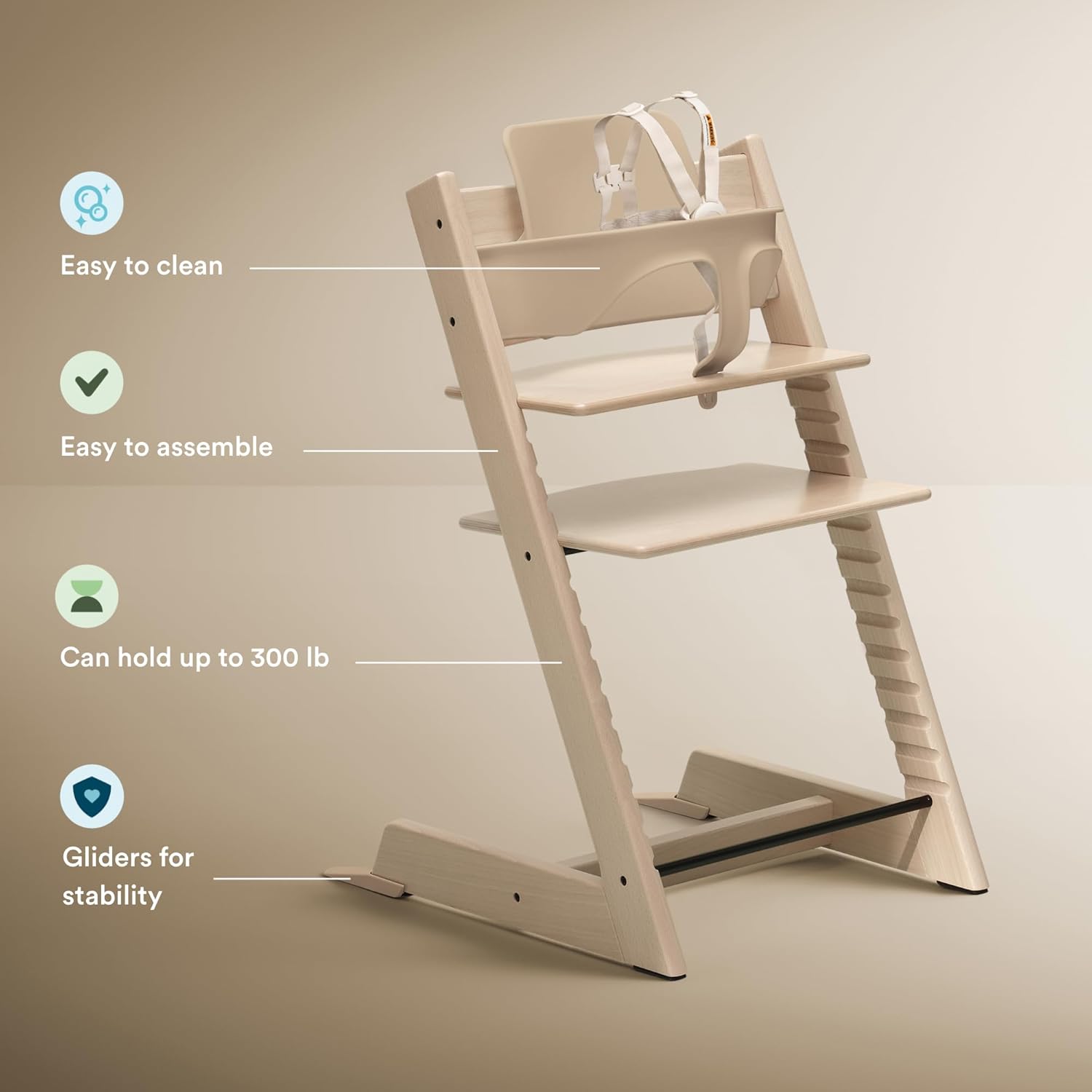 Stokke Tripp Trapp High Chair 2 (Natural), Cushion 2 (Nordic Grey) + Stokke Tray (White) - Includes Chair + Baby Set with Removable Harness for Children 6-36 Months