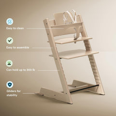 Stokke Tripp Trapp High Chair 2 (Natural), Cushion 2 (Nordic Grey) + Stokke Tray (White) - Includes Chair + Baby Set with Removable Harness for Children 6-36 Months