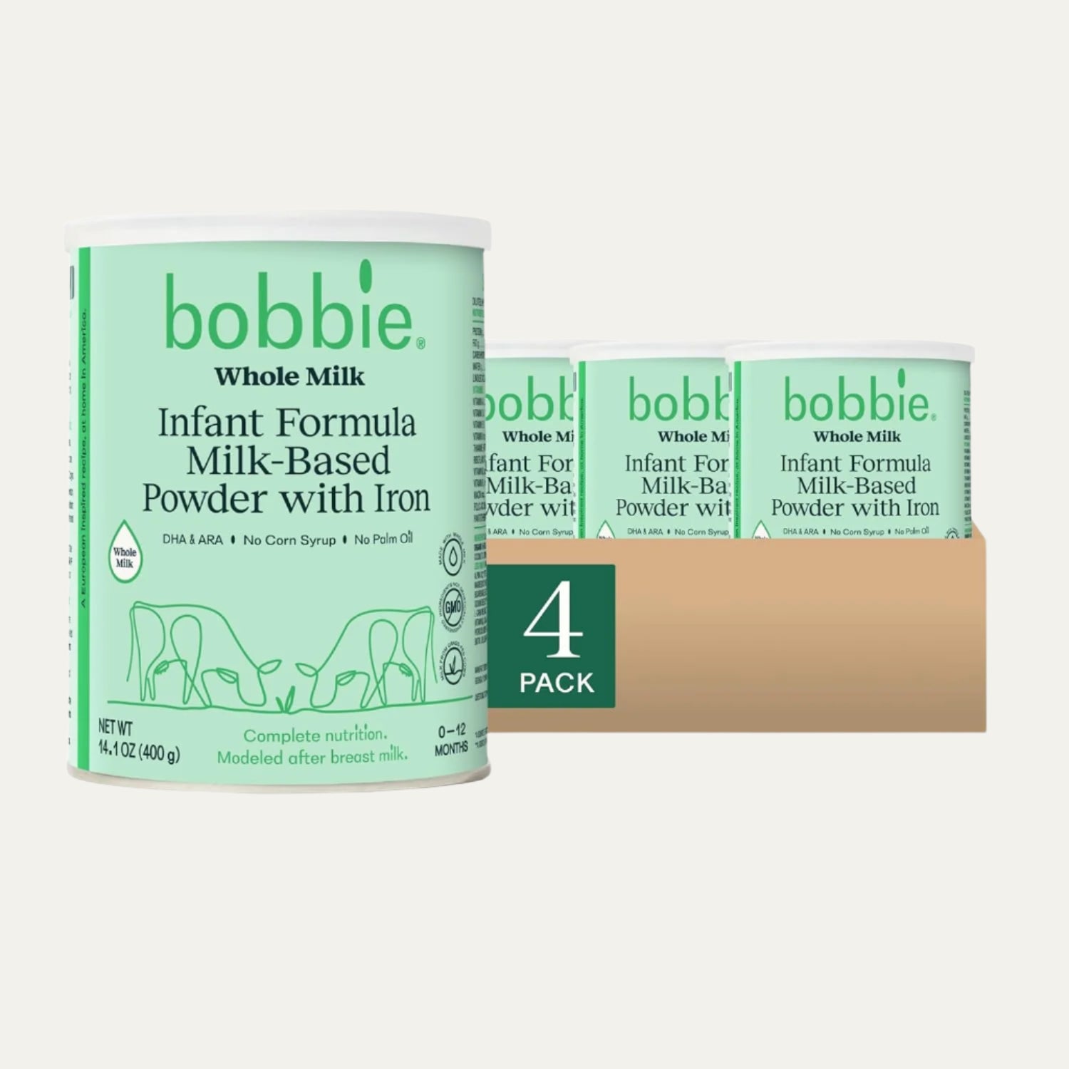 Bobbie Whole Milk, Grass Fed Infant Formula, Milk-Based Powder with Iron, Plant Based DHA & ARA, Vitamin D and Protein Blend Modeled after Breast Milk, Newborn to 12 Months Old, 14.1 Oz